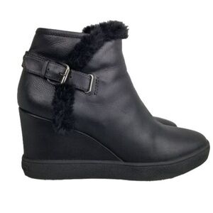 Aquatalia Weatherproof Cameron Wedge Black Leather Ankle Boots size 11